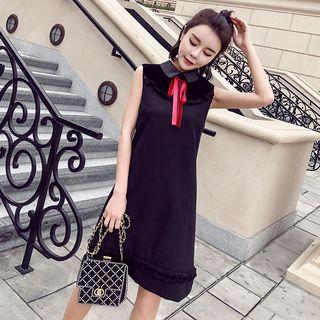 Bow Accent Collared Sleeveless Dress