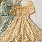 Square-neck Tie-neckline Printed Midi Dress