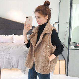 Notch Lapel Snap-button Fleece Vest