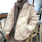 Hooded Buttoned Padded Jacket Beige - One Size