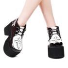 Platform Chunky Heel Cross Print Lace-up Shoes