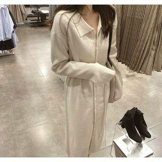 Tie-waist Button Midi Knit Dress