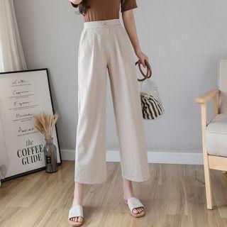 High-waist Linen Cropped Wide-leg Pants