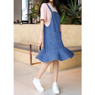 Ruffle-hem Denim Pinafore Dress