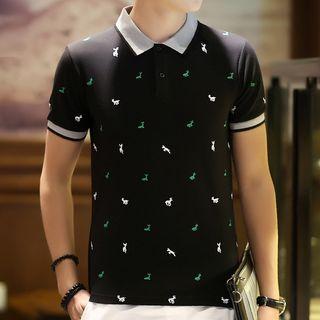 Short Sleeve Moose Print Polo Shirt
