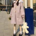 Fluffy Trim Hooded Toggle Coat Light Purple - One Size