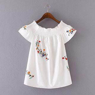 Embroidered Off-shoulder Short-sleeve Top