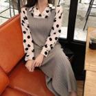 Polka Dot Shirt / Sleeveless Midi Rib-knit Dress