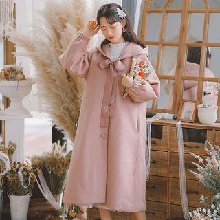 Hooded Bow Accent Midi Coat