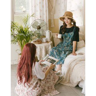 Pintuck-front Floral Print Tiered Dress