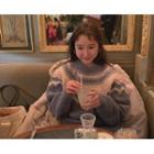 Raglan-sleeve Patterned Sweater One Size