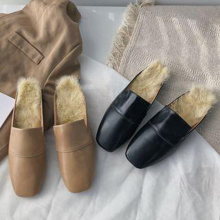 Square-toe Fluffy Mules