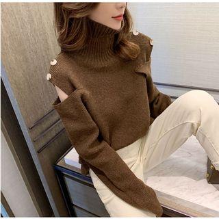 Turtleneck Cut-out Ribbed Sweater