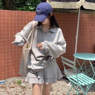 Long-sleeve Half Button Sweatshirt / Skirt