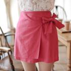 Beribboned Linen Blend Wrap Miniskirt