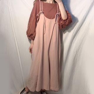 Balloon-sleeve T-shirt / Wide-leg Jumper Pants
