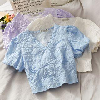 Embossed V-neck Crop Top