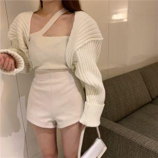 One-shoulder Camisole Top / Shrug / High Waist Shorts