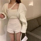 One-shoulder Camisole Top / Shrug / High Waist Shorts