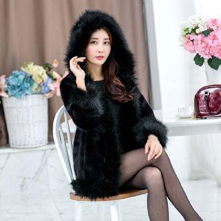 Furry Hooded Jacket Black - One Size