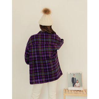 Plus Size Dual Flap-pocket Check Winter Shirt
