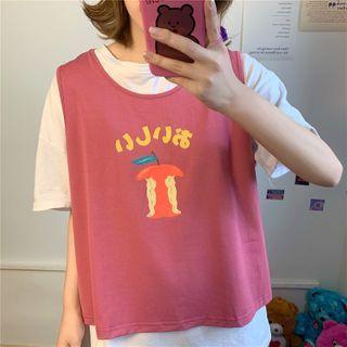 Short-sleeve Mock Two-piece Printed T-shirt