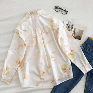 Printed Single-breasted Long-sleeve Blouse Almond - One Size
