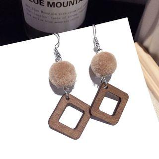 Pom Pom Drop Earring 1 Pair - Steel Stud - Brown - One Size