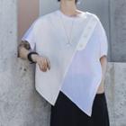 Buttoned Asymmetric Elbow-sleeve T-shirt