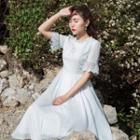 Short-sleeve Embroidered Lace-trim Dress