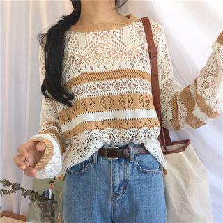 Striped Crochet Knit Sweater