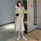 Floral Sleeveless Dress / Plain Long-sleeve Cardigan