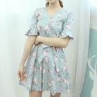 Floral Patterned Wrap-front Tie-waist A-line Dress