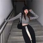 Long-sleeve Check Top Black & White - One Size