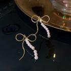 Bow Faux Pearl Fringed Earring 1 Pair - Gold - One Size