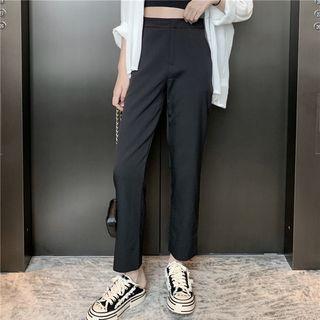 High-waist Straight-cut Plain Pants