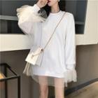 Bell-sleeve Mesh Panel Pullover White - One Size