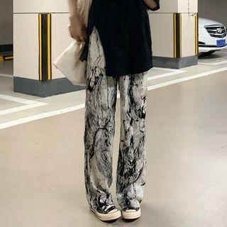 Tie-dye Wide Leg Pants Print - Gray & Black - One Size