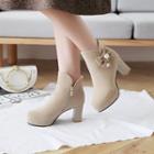 Faux Suede Beaded Block Heel Ankle Boots
