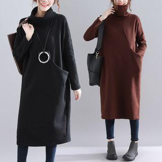 Plus Size Fleece-lining High Neck Long Sleeve Dress