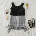 Set: Plain Sleeveless Top + Check Ruffled Skirt