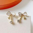 Bow Rhinestone Earring 1 Pair - S925 Silver - Gold - One Size
