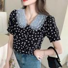 Short-sleeve Collared Floral Print Top