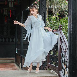 Elbow-sleeve Maxi Hanfu Dress