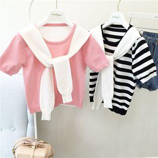 Mock Two-piece Short-sleeve Knit Top