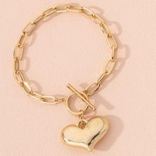 Heart Pendant Alloy Bracelet S045 - Heart - Gold - One Size