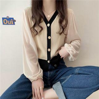 Chiffon Sleeve Knit Panel Shirt