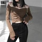Long-sleeve Halter-neck Ruched Cropped T-shirt