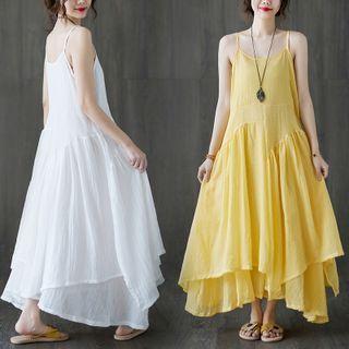 Spaghetti Strap Plain Irregular Maxi A-line Dress