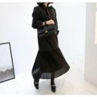 Tie-neck Pleated-hem Long Dress